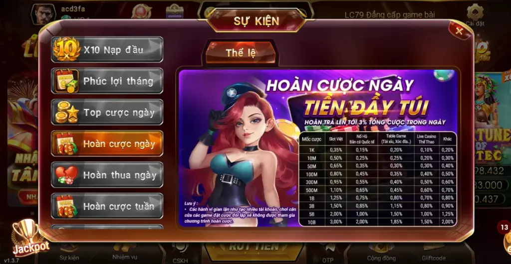 Sự kiện Hoàn Cược Ngày LC79 – Nhận lại 0.5% tổng cược