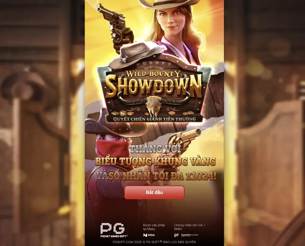 Quyết Chiến Giành Tiền Thưởng (Wild Bounty Showdown) của PG tại LC79 – banner giới thiệu Khung Vàng, Free Spins và hệ số nhân tối đa x1024.